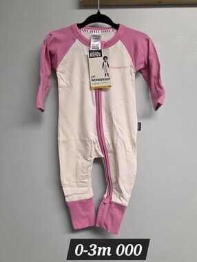 Bonds Pink & Cream Zip Wondersuit One-Piece 0-3m 000